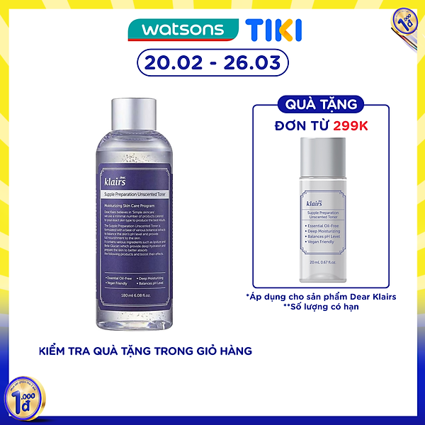 Nước Hoa Hồng Không Mùi Dear Klairs Dưỡng Ẩm Da Và Làm Mềm Da Supple Preparation Unscented 180ml