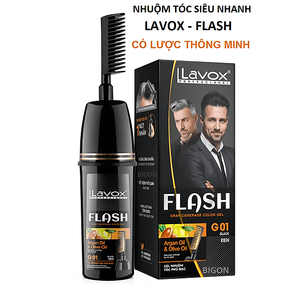Dầu Gội Nhuộm Tóc Thảo Dược Thiên Nhiên LAVOX FLASH - Phủ Bạc Đen Tóc Ngay Từ Lần Gội Đầu Tiên - Gel Lược Nhuộm Phủ Bạc - G1