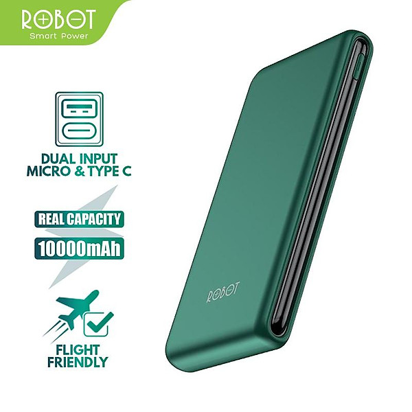 Pin Sạc Dự Phòng Dành Cho Điện Thoại Dung Lượng 10000mAh ROBOT, Output USB & 2 Input Micro/Type-C – Hàng Chính Hãng