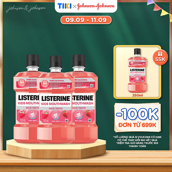 Bộ 3 chai Nước Súc Miệng Listerine Kids Mouthwash Dành Riêng Cho Trẻ Trên 6 Tuổi 250mlx3