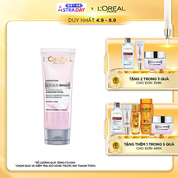 SữA RửA MặT SáNg Da L’Oréal Paris Glycolic-Bright Glowing Daily Cleanser Foam 100Ml