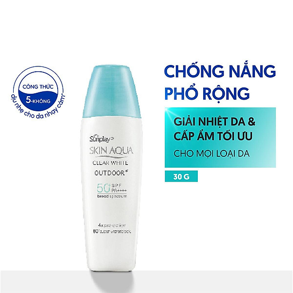 Kem chống nắng Skin Aqua dưỡng da cho mặt khi hoạt động ngoài trời dạng gel Sunplay Skin Aqua Clear White Outdoor+ SPF50+ PA++++ 30g