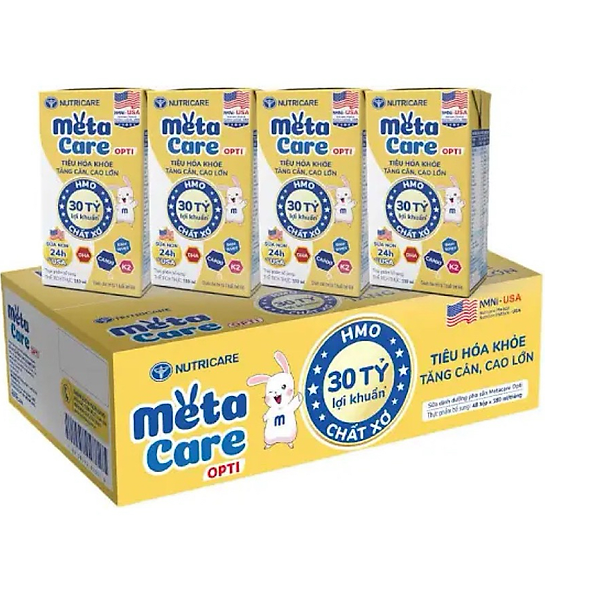 Thùng sữa nước pha sẵn Nutricare Metacare - phát triển toàn diện cho trẻ từ 1 tuổi (180ml x 48 hộp)