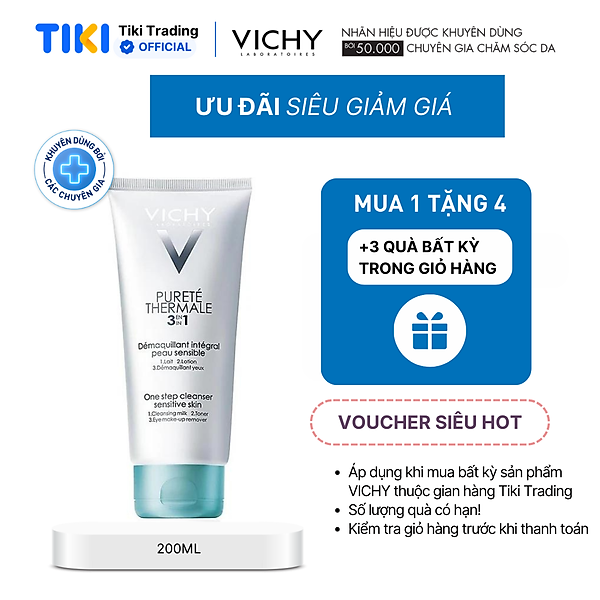 Sữa rửa mặt tẩy trang 3 tác dụng Vichy Purete Thermal One Step Cleanser 200ml
