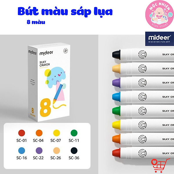 Bút Màu Sáp Lụa Hữu Cơ Mềm Mượt Dễ Tô Bản Mới Mau Khô Cho Bé - Mideer Silky Quick-dry Crayon 8 -12 - 24 và 36 Màu