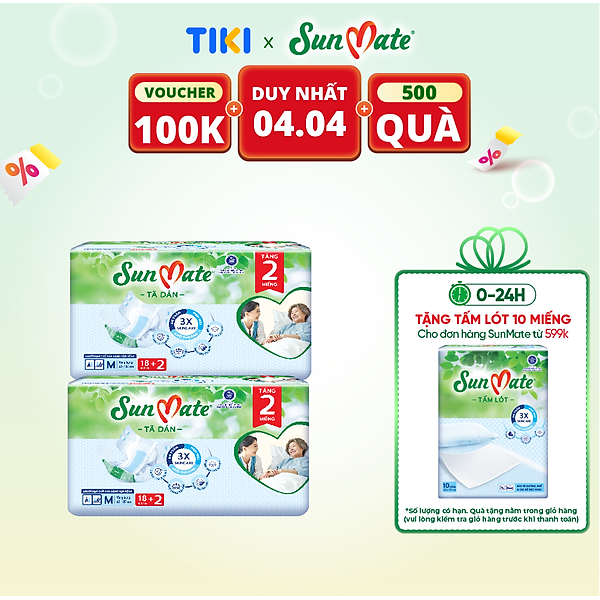 Combo 2 Tã dán người lớn SunMate XA2 mới size M-18+2 miếng
