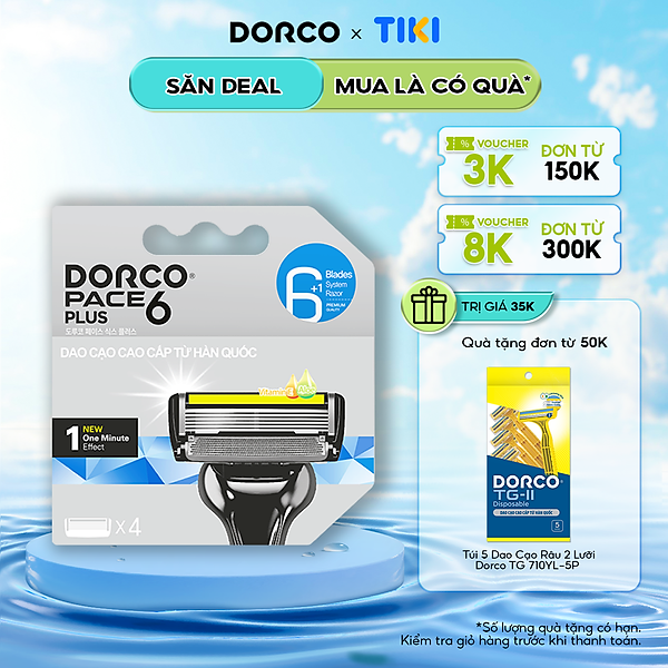 DORCO PACE 6 - Dao Cạo Hàn Quốc 6 Lưỡi - Hộp Gồm 4 Đầu Cạo