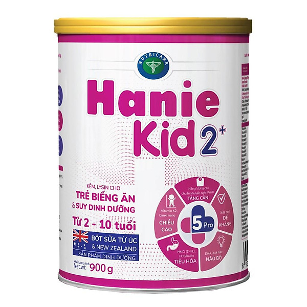 Sữa Bột Nutricare Hanie Kid 2+ Cho Trẻ Biếng Ăn Và Suy Dinh Dưỡng 900G