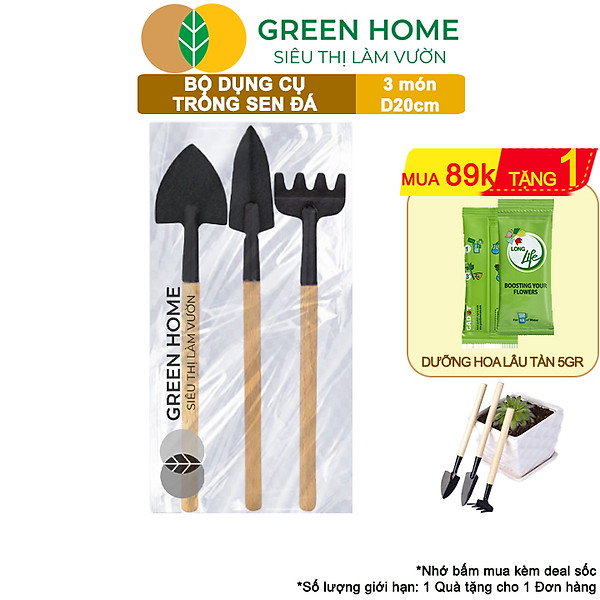 Dụng Cụ Làm Vườn Greenhome, 3 Món Gồm Xẻng Xúc Đất, Cào , Mini, Cán Gỗ, Tiện Lợi, Dễ Sử Dụng, Trồng Sen Đá, Tiểu Cảnh