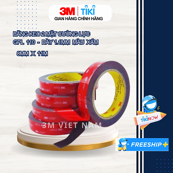 Băng Keo 2 mặt cường lực 3M VHB GPL-110GF màu xám - dày 1.1mm - Dán vè mưa,Logo, Đồ chơi xe, vật dụng gia đình...
