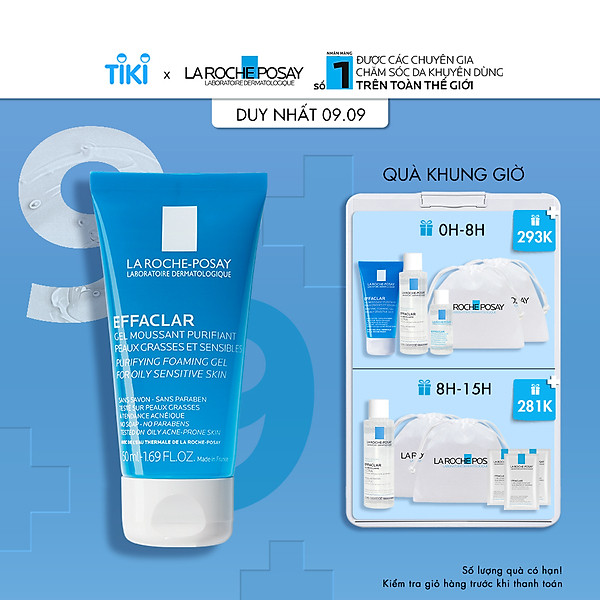 Gel Rửa Mặt Tạo Bọt Làm Sạch & Giảm Nhờn Cho Da Dầu Nhạy Cảm La Roche-Posay Effaclar Purifying Foaming Gel 50Ml