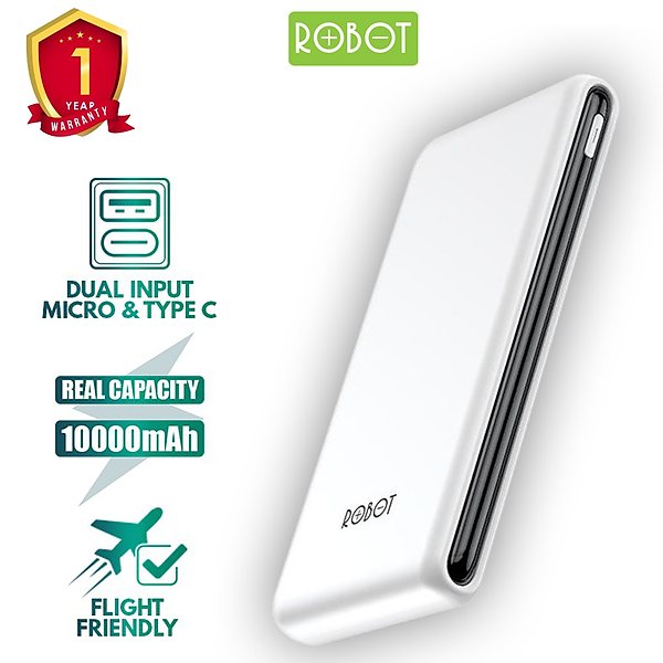 Pin Sạc Dự Phòng ROBOT RT180 10000mAh Thiết Kế Nhỏ Gọn 1 Cổng USB Và 1 Cổng Micro/Type-C – Hàng Chính Hãng