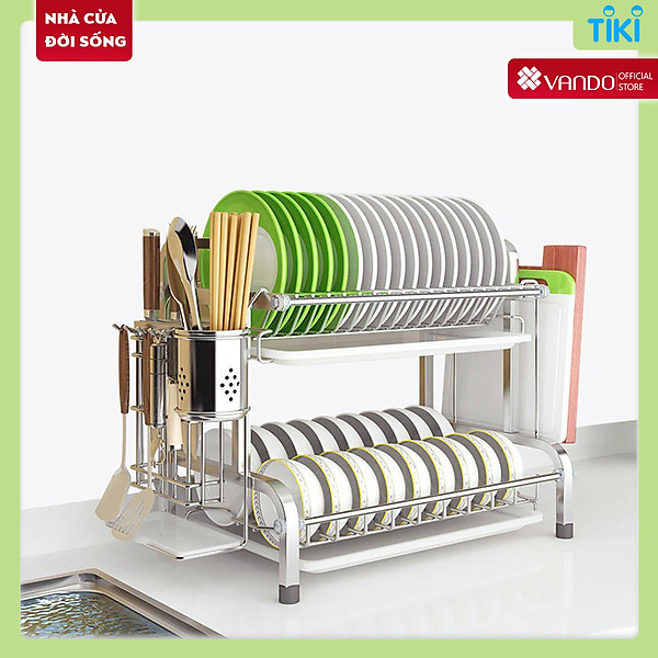 Kệ Úp Chén Bát Đĩa INOX 304 Kèm Khay Hứng Nước Giá Khô Ráo Trên Bàn Bếp