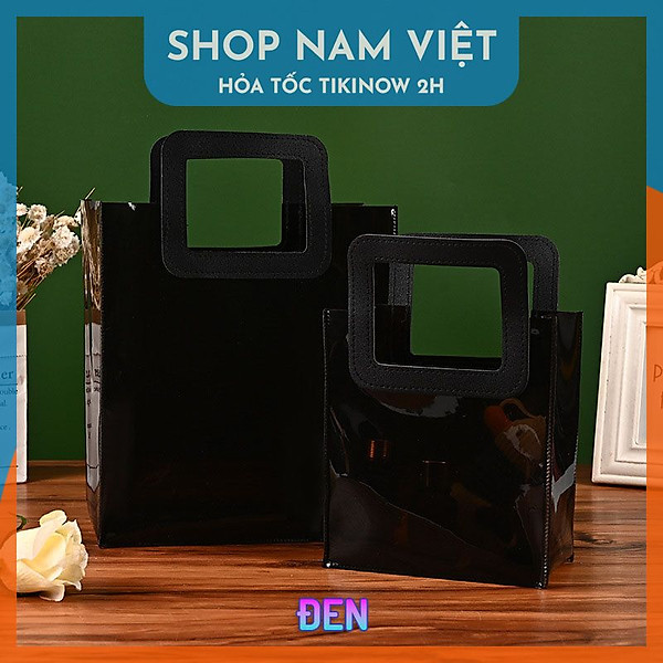 Túi Nhựa Trong Suốt Quai Da Đựng Quà Sang Trọng