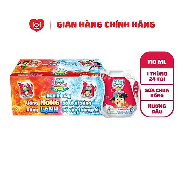 Thùng 24 Túi Sữa Chua Uống Hương Dâu KUN 110ml/túi