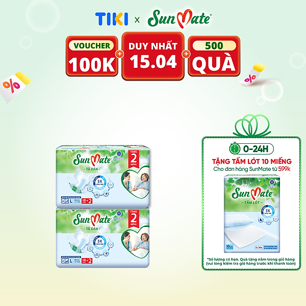 Combo 2 Tã dán người lớn SunMate XA2 mới size L-18+2 miếng