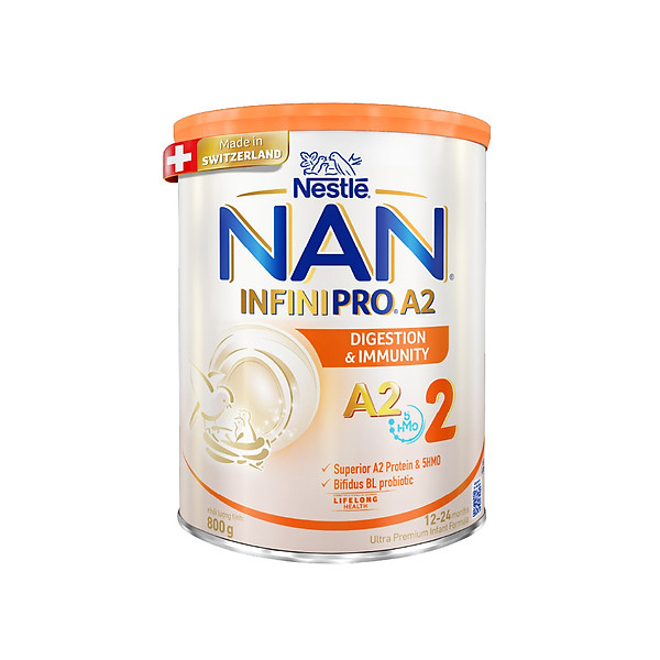 Sữa bột NAN INFINIPRO A2 Thụy Sĩ 2 800g với sự kết hợp độc đáo giữa đạm quý A2 và 5HMO (12 - 24 tháng)