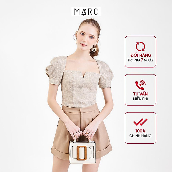 Áo kiểu croptop nữ Marc Fashion tay phồng cổ vuông xẻ V TRLH081222