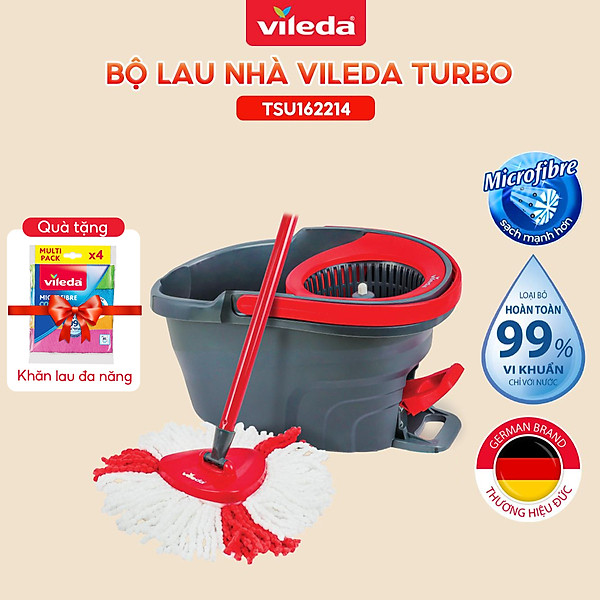 Cây lau nhà VILEDA Turbo Easy Wring&Clean đầu lau tam giác, gồm xô giặt và cây lau nhà - TSU162214
