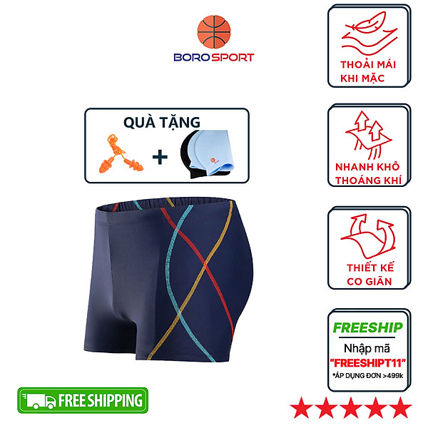 Quần bơi nam Boxer YESURE SOC Chất liệu polyester Spandex cao cấp , chống thấm , nhanh khô form Fitness thời trang (Tặng kèm nón bơi + bịt tai silicon) - Hàng Chính Hãng