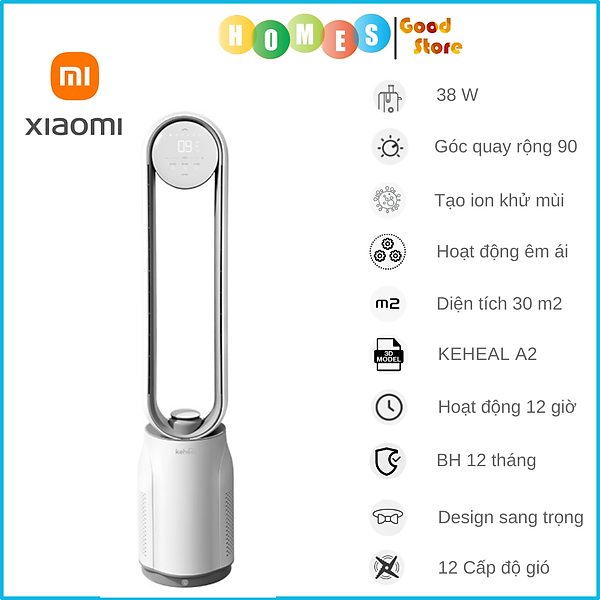 Quạt Tháp Đứng, Quạt Không Cánh XIAOMI KEHEAL A4/ XIAOMI KEHEAL A3 Bản 2023 Kiêm Lọc Không Khí Cấp 12 Cấp Độ Gió, Độ Ồn Thấp Tạo Lọc Khử Khuẩn Ion - Hàng Chính Hãng