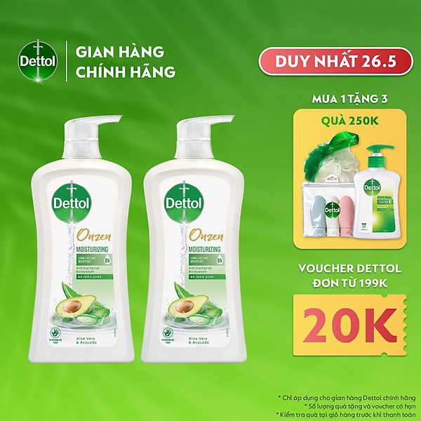 COMBO 2 SỮA TẮM DETTOL ONZEN DƯỠNG ẨM LÔ HỘI & BƠ (950G/CHAI)
