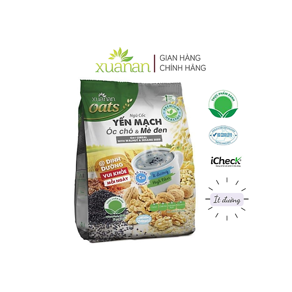 Ngũ Cốc Yến Mạch, Óc Chó Và Mè Đen Xuân An [ít đường] Túi 400G {25g*16 gói}