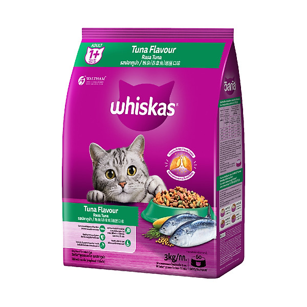 Thức Ăn Cho Mèo Whiskas Adult 1+ Years Vị Cá Ngừ 3kg/Túi