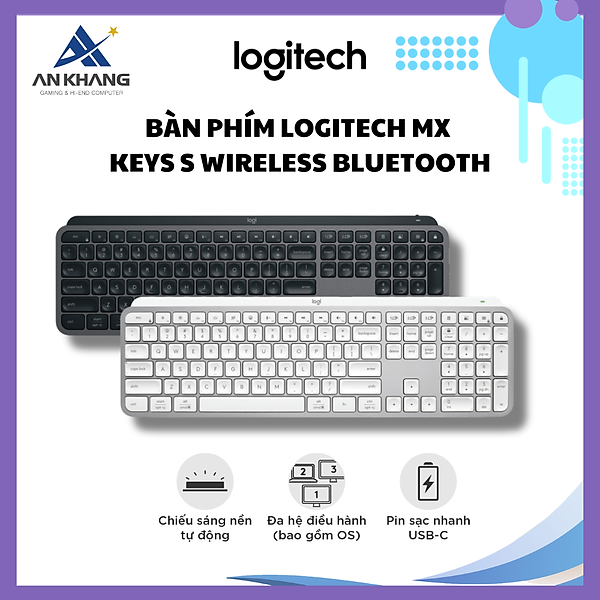 Bàn phím Logitech MX Keys S Wireless Bluetooth - Hàng Chính Hãng - Bảo Hành 12 Tháng