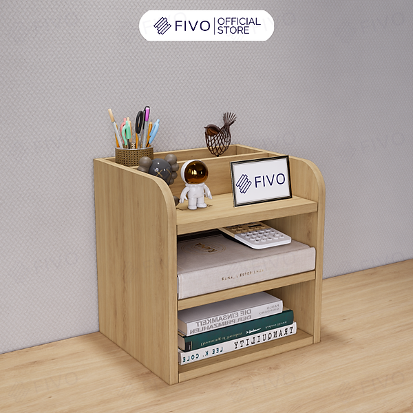 Kệ Sách Gỗ Đẹp Để Bàn FIVO FB26 Cao Cấp Màu Gỗ Và Walnut, Có Hộc, Tiết Kiệm Diện Tích, Bo Góc Thẩm Mĩ