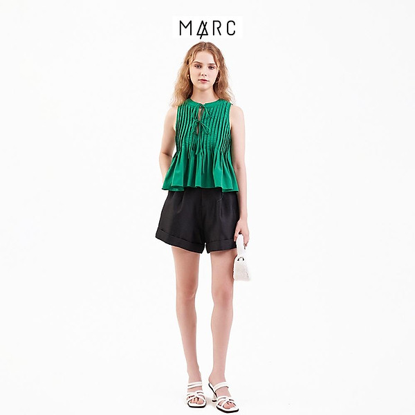 Áo kiểu nữ Marc Fashion sát nách cổ tròn cột nơ dằn li FAVH070322