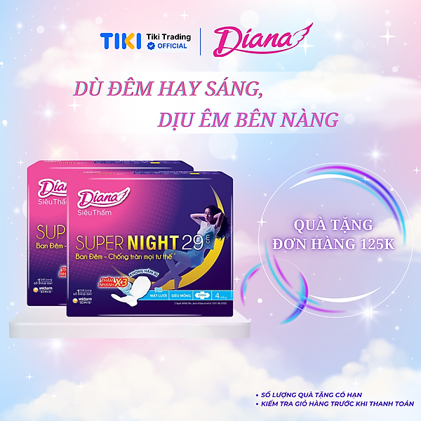 Combo 2 Băng Vệ Sinh Diana Super Night Có Cánh 29cm (Gói 4 Miếng)