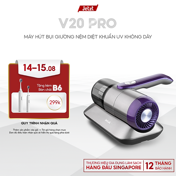 Máy hút bụi giường nệm diệt khuẩn UV Jetzt V20 Pro không dây cầm tay, hàng chính hãng