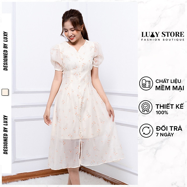 Đầm Voan Hoa Nhí Cao Cấp 2 Lớp Mềm Mại D024 - Cam Fashion & Design