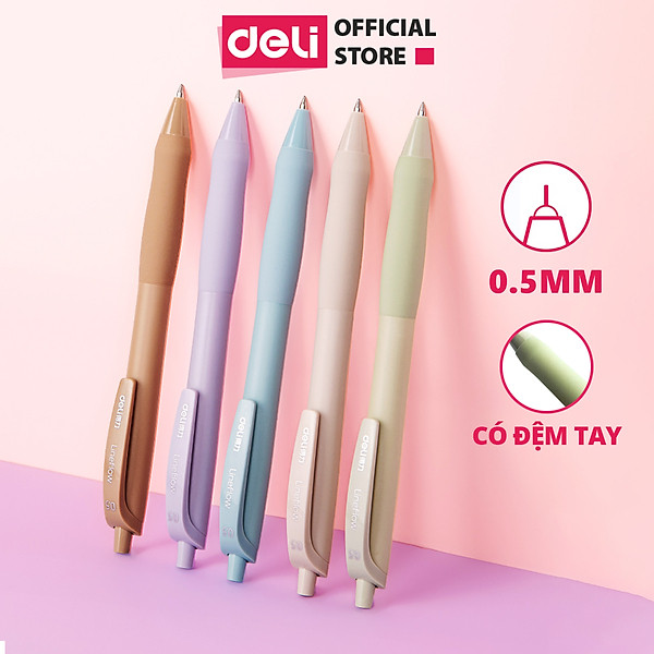 Bút Gel Màu Macaron mẫu mới, Deli Zhen Smooth Series, Ngòi 0.5mm, Mực đen, Mực Gel gốc dầu, Nhanh khô, Khả năng chống nước cao, Ghi Chép, Ghi Chú tiện lợi dùng cho học sinh, văn phòng