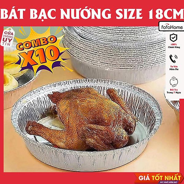 Set 50 Giấy Bạc Size 18 Đựng Thực Phẩm Dùng Cho Nồi Chiên Không Dầu. Khay Bát Bạc 18cm Tái Sử Dụng Được