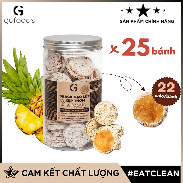 Snack gạo lứt kẹp thơm GUfoods - Chua ngọt thơm ngon, Giàu chất xơ, Ăn vặt Healthy, Eat clean, Thuần chay
