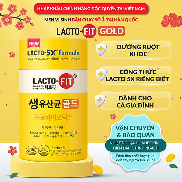 50 Gói Men Vi Sinh LACTO-FIT GOLD Bổ Sung Lợi Khuẩn Cải Thiện Đường Ruột Khỏe Mạnh (50 gói x 2g)