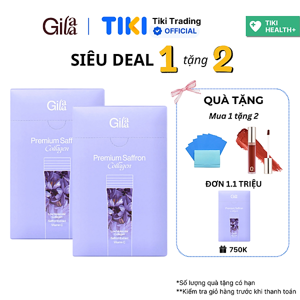Combo 2 hộp Bột uống Collagen Gilaa Cao Cấp Kết Hợp Saffron (60 gói x 2)