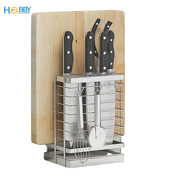 Kệ cắm dao keo thớt có 3 móc treo đồ inox 304 Hobby Home Decor DD2N3