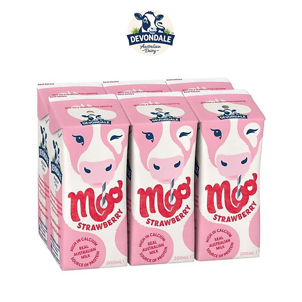 Lốc 6 Hộp Sữa Tươi Tiệt Trùng DEVONDALE Hương Dâu 200ML
