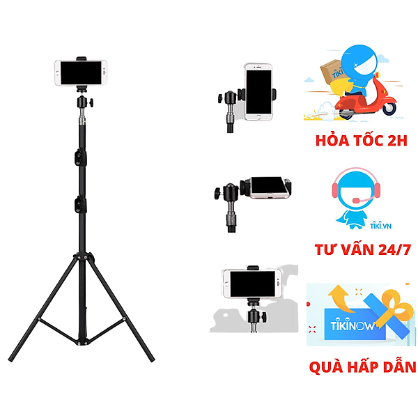 Chân đế điện thoại, máy ảnh dùng để livestream, chụp ảnh, quay tiktok, kiêm gắn đèn livestream , tặng kèm remote bluetooth - Hàng chính hãng