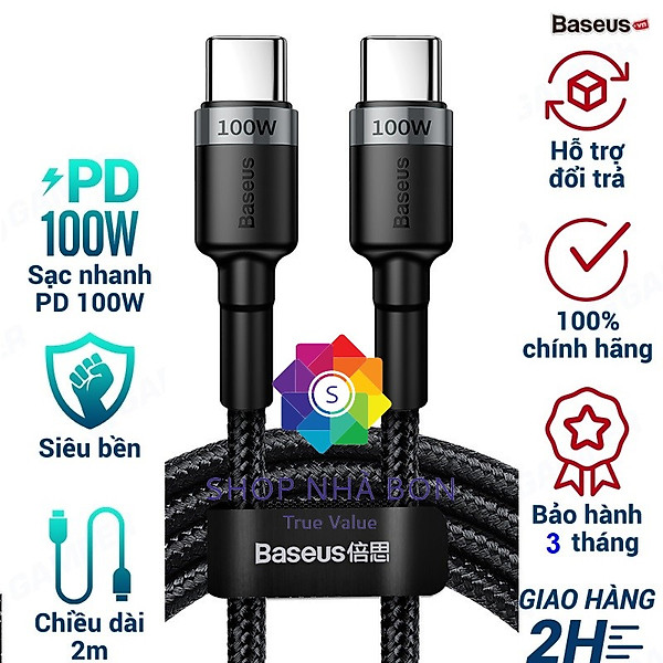 Dây cáp sạc nhanh 100W chuẩn PD 2.0 Type C to type-c QC 3.0 hiệu Baseus Cafule type c to Type C cho iPad Pro 2018 / 2020 / Samsung / Huawei / Xiaomi / Tablet / Macbook / Laptop Type C - Hàng nhập khẩu