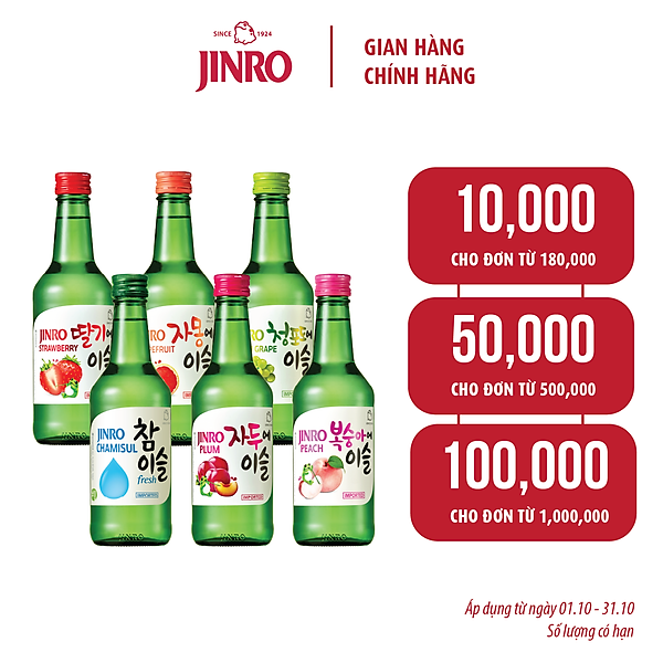 Soju Hàn Quốc JINRO (Combo 06 chai - Tự chọn vị) - 360ml (Nhập khẩu từ Hàn Quốc)