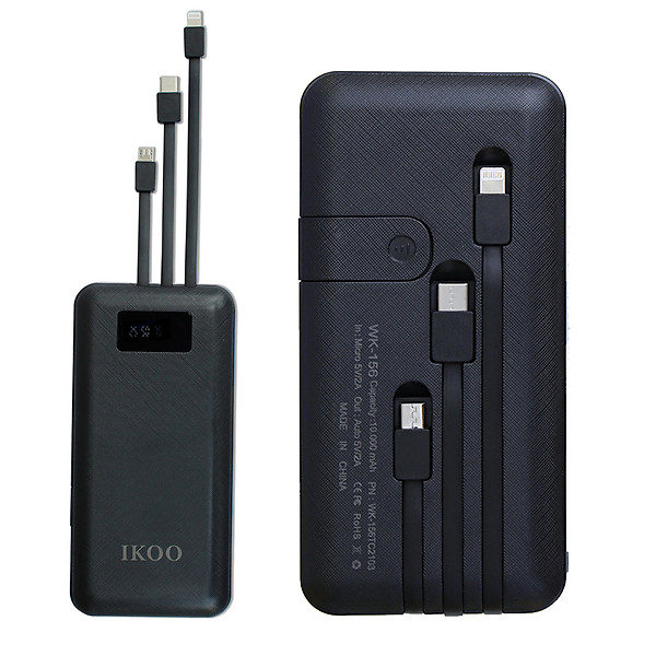 Pin Sạc Dự Phòng 3 Đầu Cáp Sạc IKOO WK-156 Dung Lượng 10.000 mAh – Hàng Nhập Khẩu