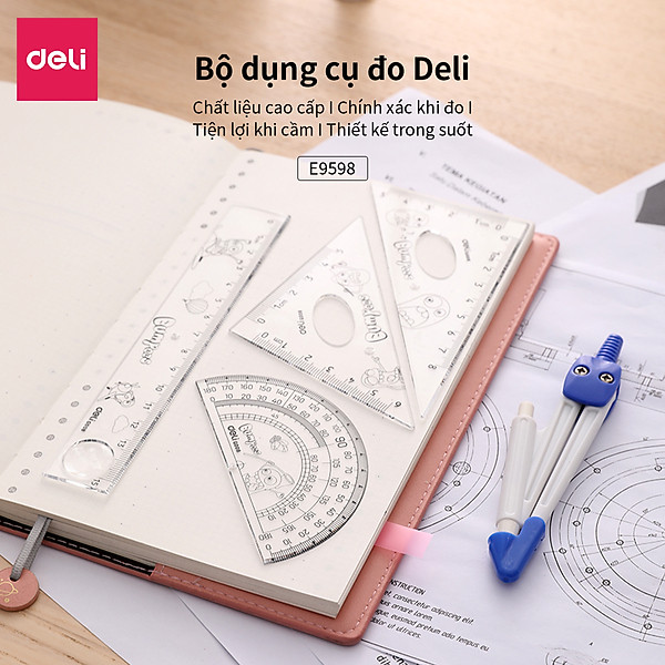 Bộ Dụng Cụ Đo Deli, Trong Suốt Gồm 5 Dụng Cụ/Hộp - E9598