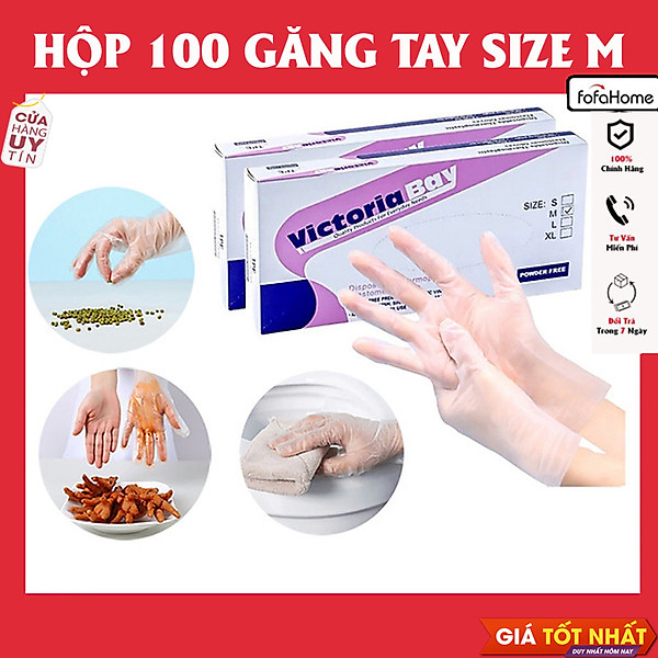 Hộp 100 Găng Tay Cao Su TPE Victoria Bay, Bao Tay Siêu Dai Dùng 1 Lần Làm Bếp Nấu Ăn Vệ Sinh Không Mùi Chống Nhăn