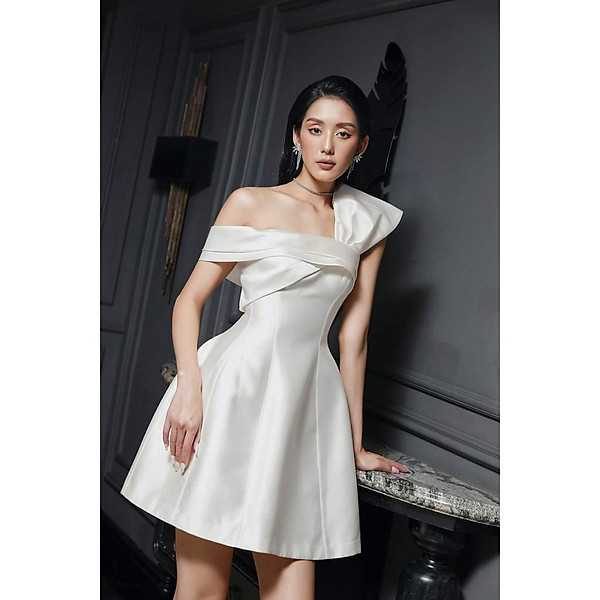 Đầm Xoè Kiểu Lệch Vai Cúp Ngực Phối Sang Trọng, Quý Phái