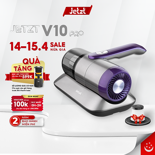 Máy hút bụi giường nệm diệt khuẩn UV Jetzt V10 Pro cầm tay có dây, hàng chính hãng
