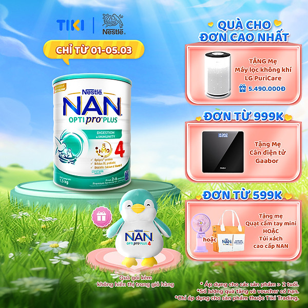 Sữa bột NAN OPTIPRO PLUS 4 Nestle Bé 2-6 tuổi 1500g/lon Giúp tiêu hóa tốt